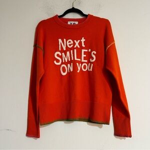 Kerri Rosenthal Next Smile's On You Smiley Face Red Orange Knit Sweater